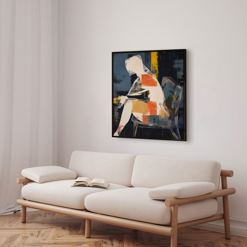 Håndlavet maleri med sort ramme - Sitting Model - Mixed media - Incado