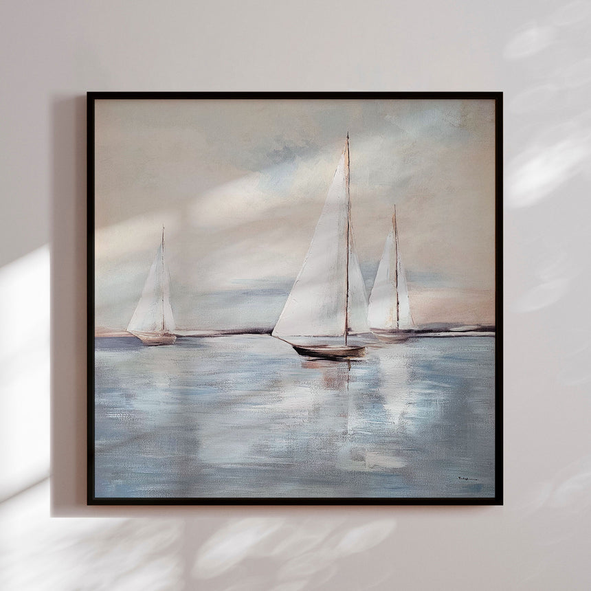 Håndlavet maleri med sort ramme - Windjammer - Mixed media - Incado