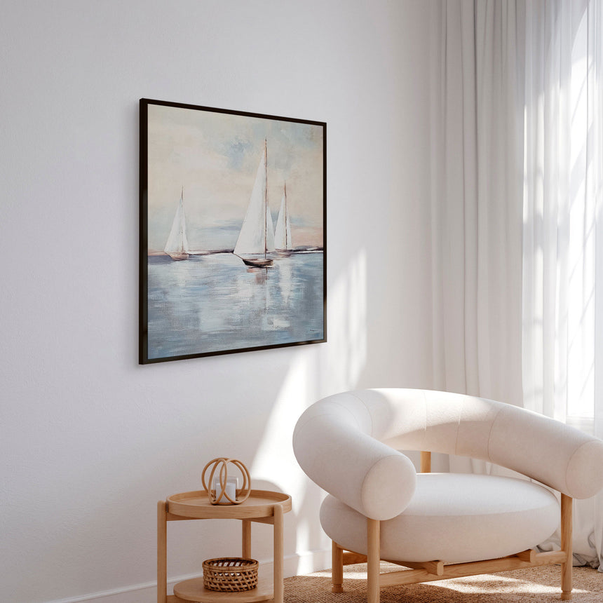 Håndlavet maleri med sort ramme - Windjammer - Mixed media - Incado