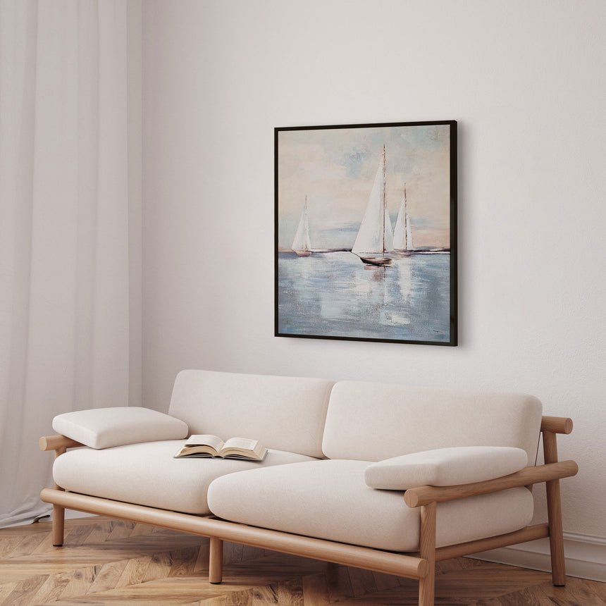 Håndlavet maleri med sort ramme - Windjammer - Mixed media - Incado