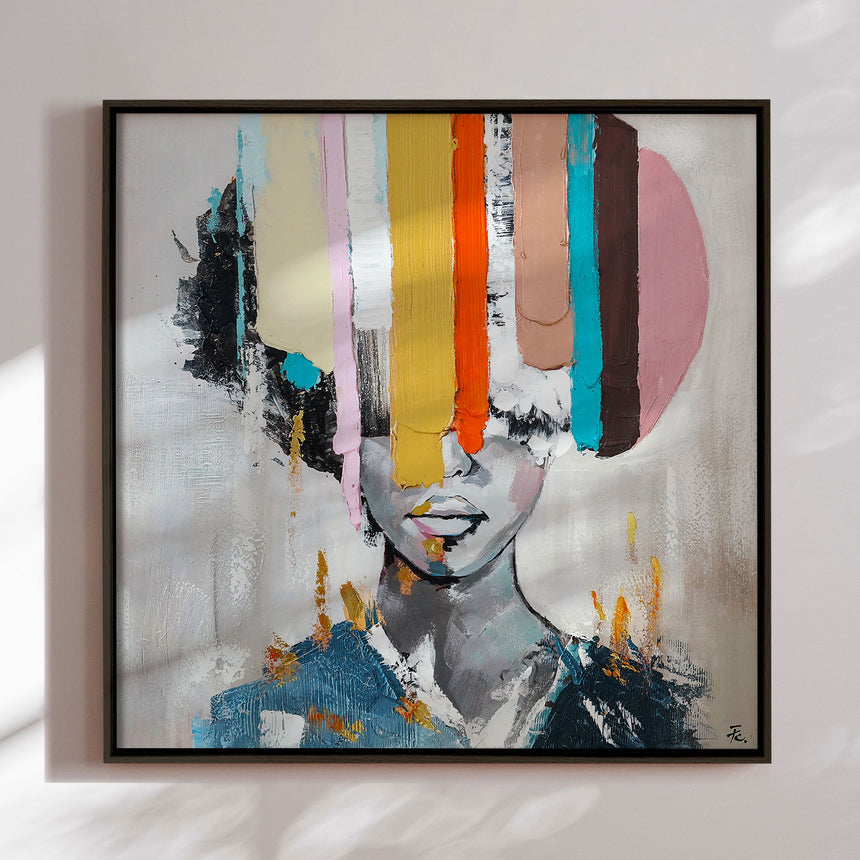 Håndlavet maleri med sort ramme - Muted Identity - Mixed media