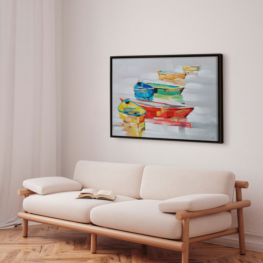 Håndlavet maleri med sort ramme - Floating Memories - Mixed media