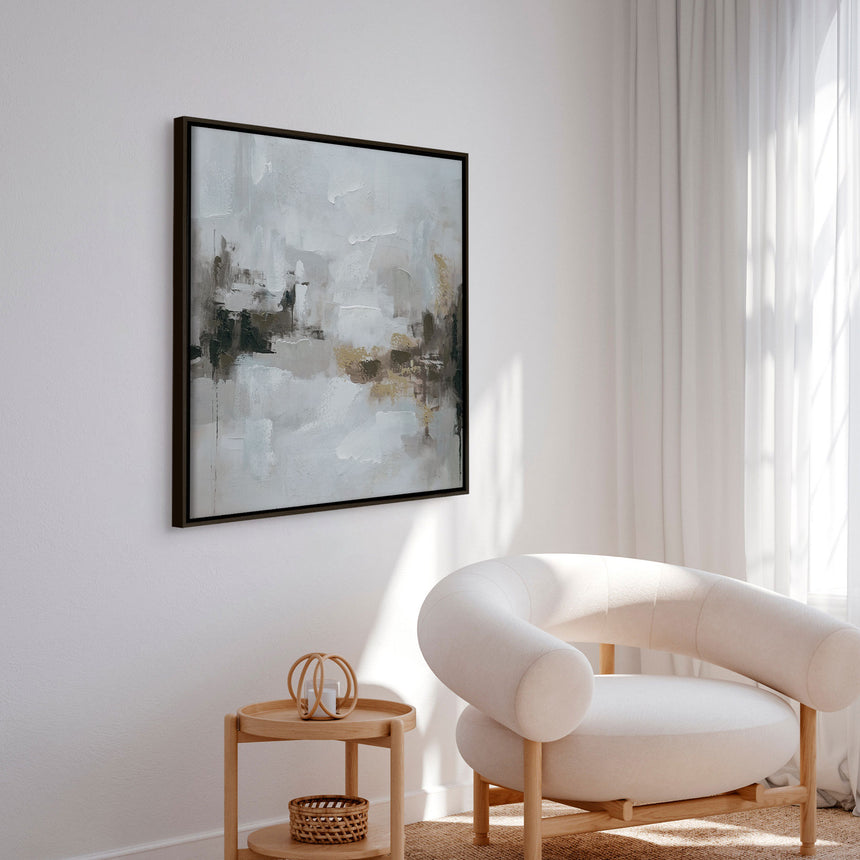 Håndlavet maleri med sort ramme - Fragments of Calm - Mixed media