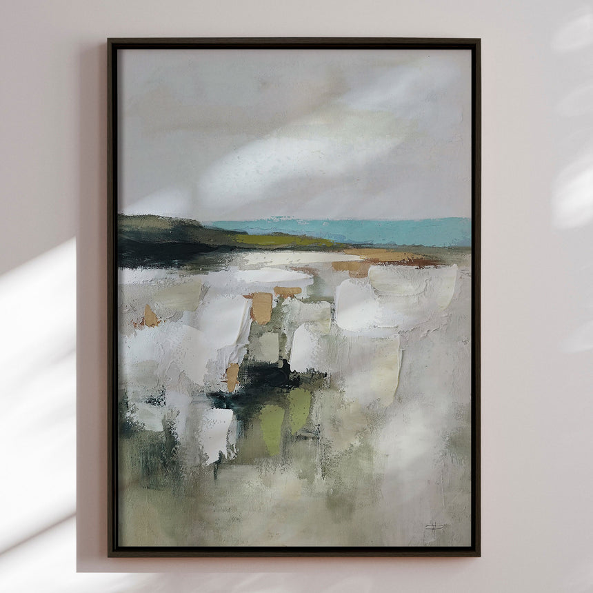 Håndlavet maleri med sort ramme - Faded Shoreline - Mixed media
