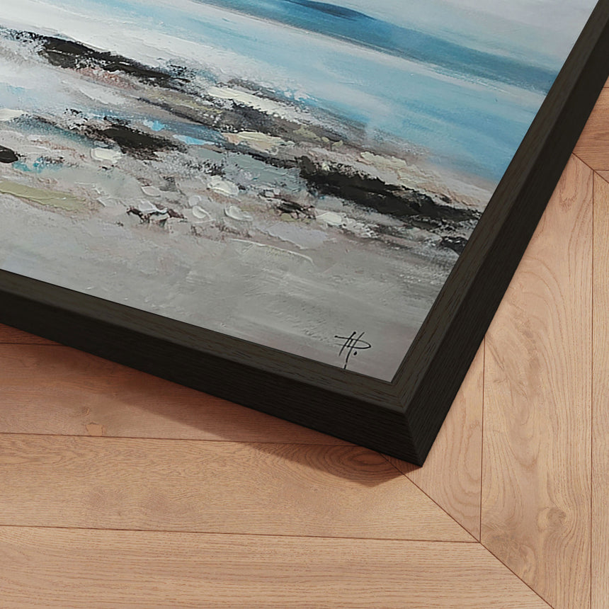 Håndlavet maleri med sort ramme - Coastal Whisper - Mixed media