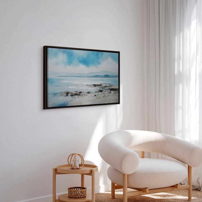 Håndlavet maleri med sort ramme - Coastal Whisper - Mixed media