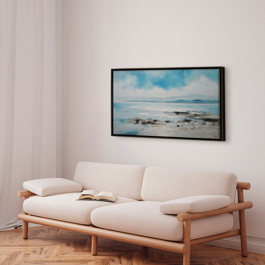 Håndlavet maleri med sort ramme - Coastal Whisper - Mixed media
