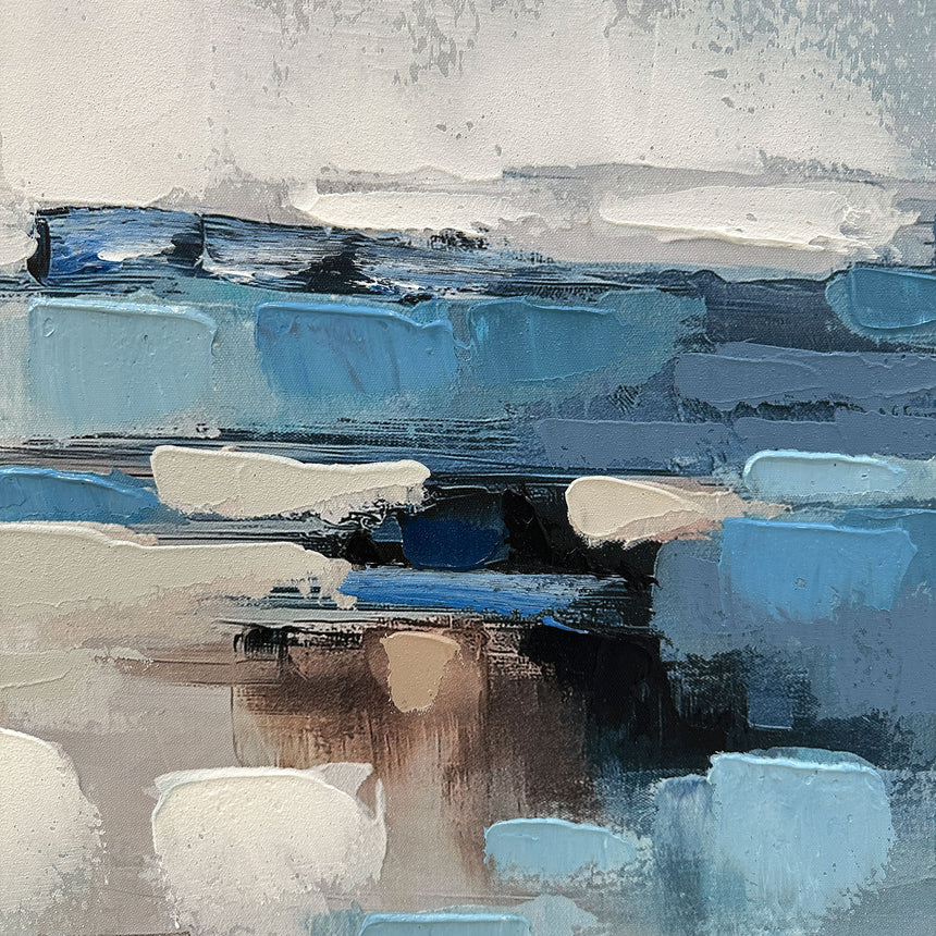 Håndlavet maleri med sort ramme - Waves of Air - Mixed media