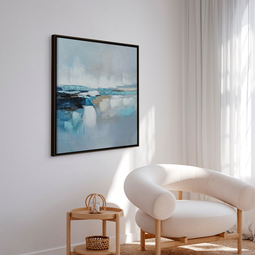 Håndlavet maleri med sort ramme - Waves of Air II - Mixed media