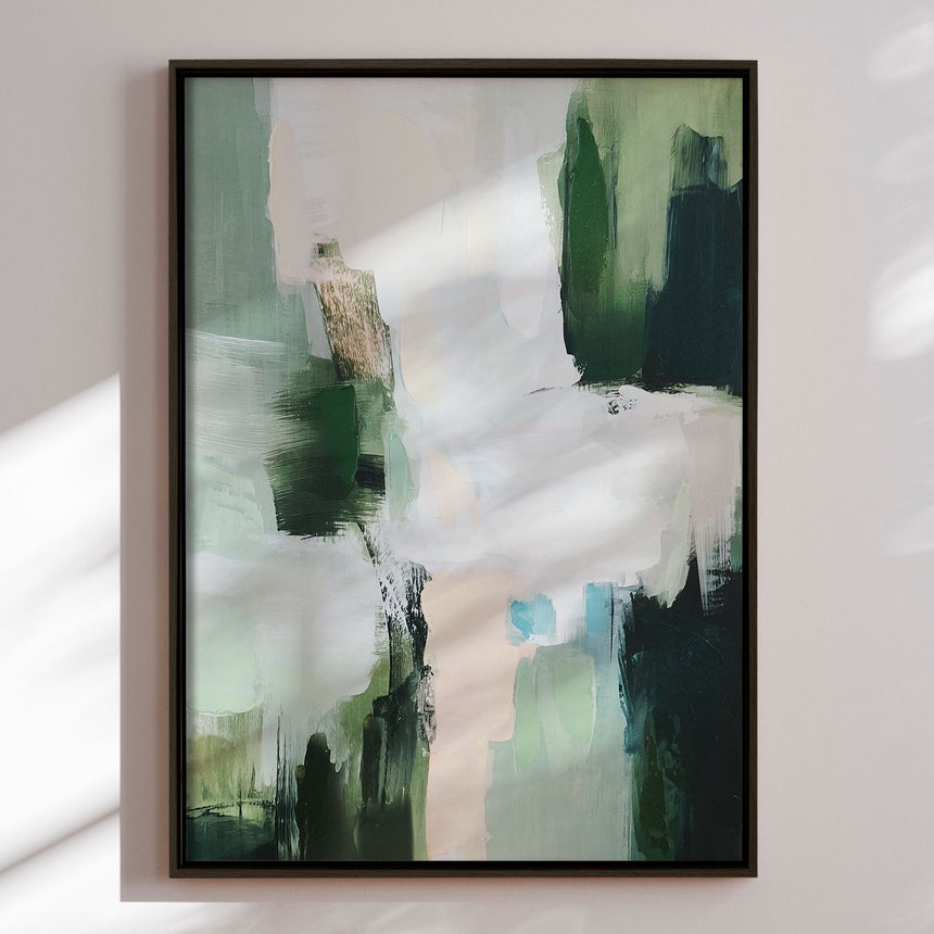 Håndlavet maleri med sort ramme - Green Stroke II - Mixed media