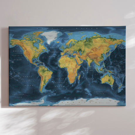 Verdenskort - Cobalt - Lærredstryk - Incado