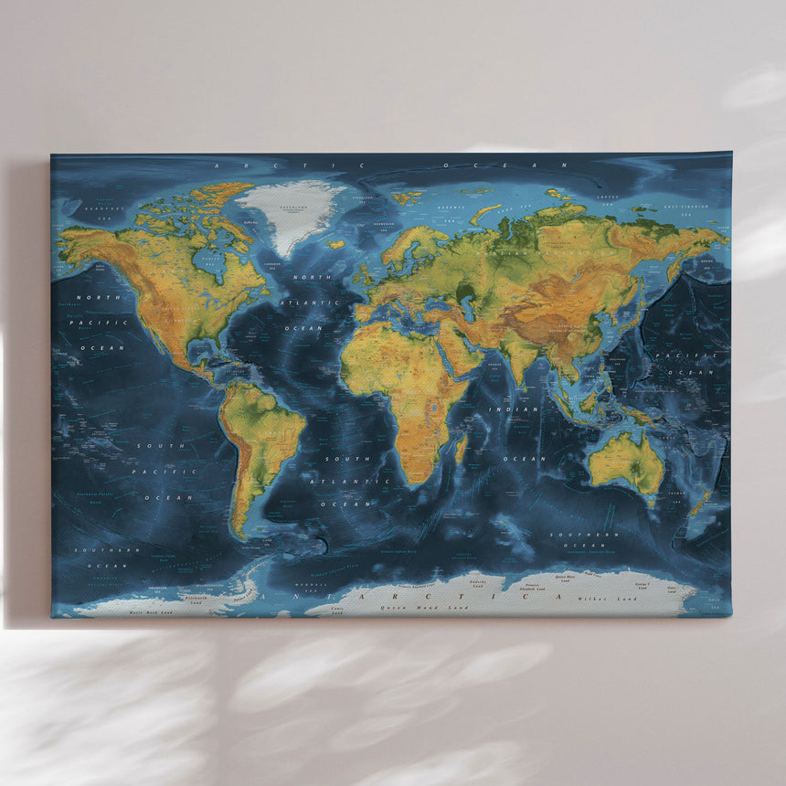 Verdenskort - Cobalt - Lærredstryk - Incado