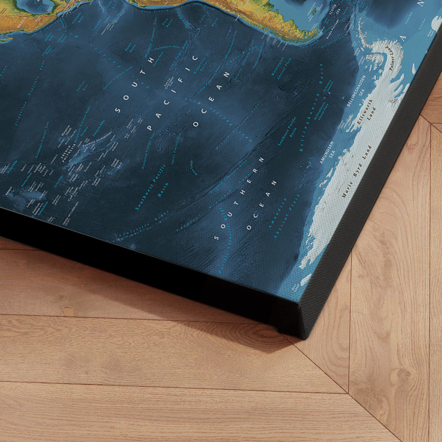 Verdenskort - Cobalt - Lærredstryk - Incado