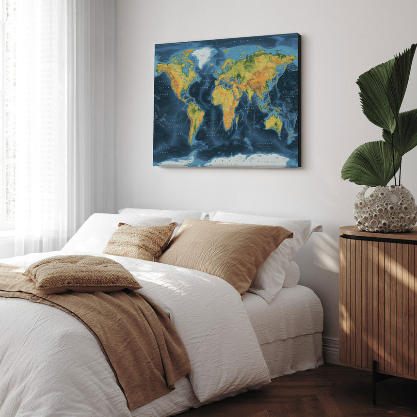 Verdenskort - Cobalt - Lærredstryk - Incado