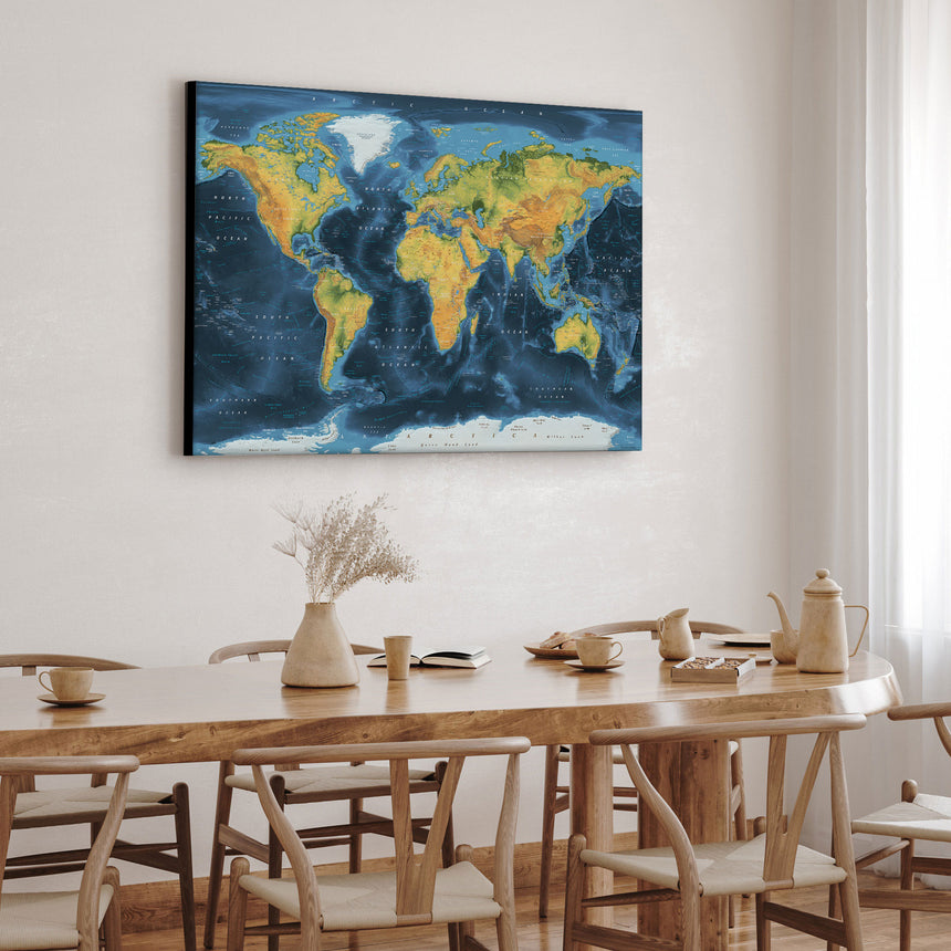 Verdenskort - Cobalt - Lærredstryk - Incado