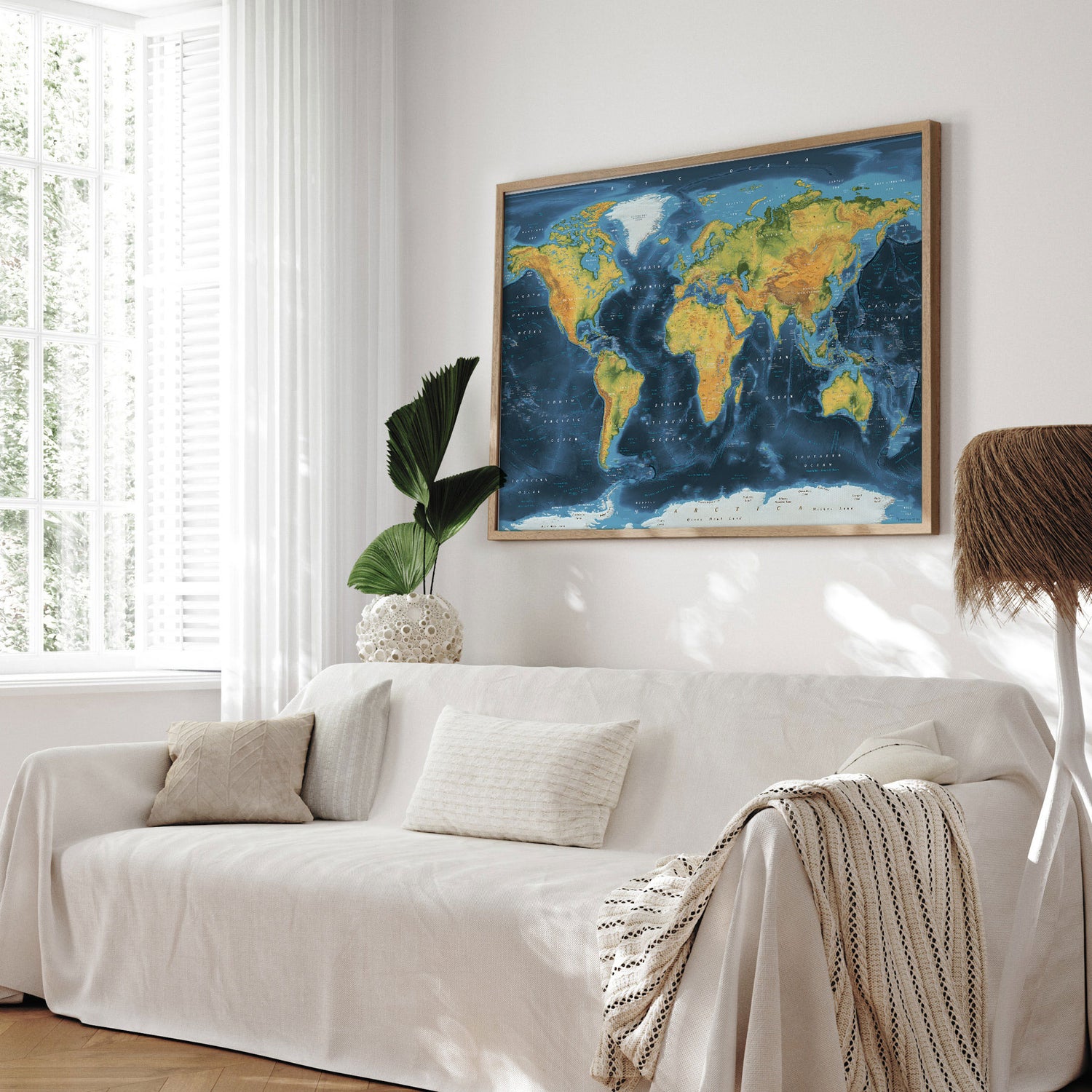 Verdenskort i egetræsramme - Cobalt - Opslagstavle - Incado