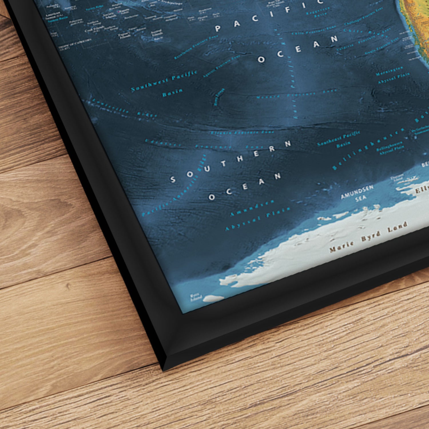 Verdenskort i sort ramme - Cobalt - Plakat - Incado