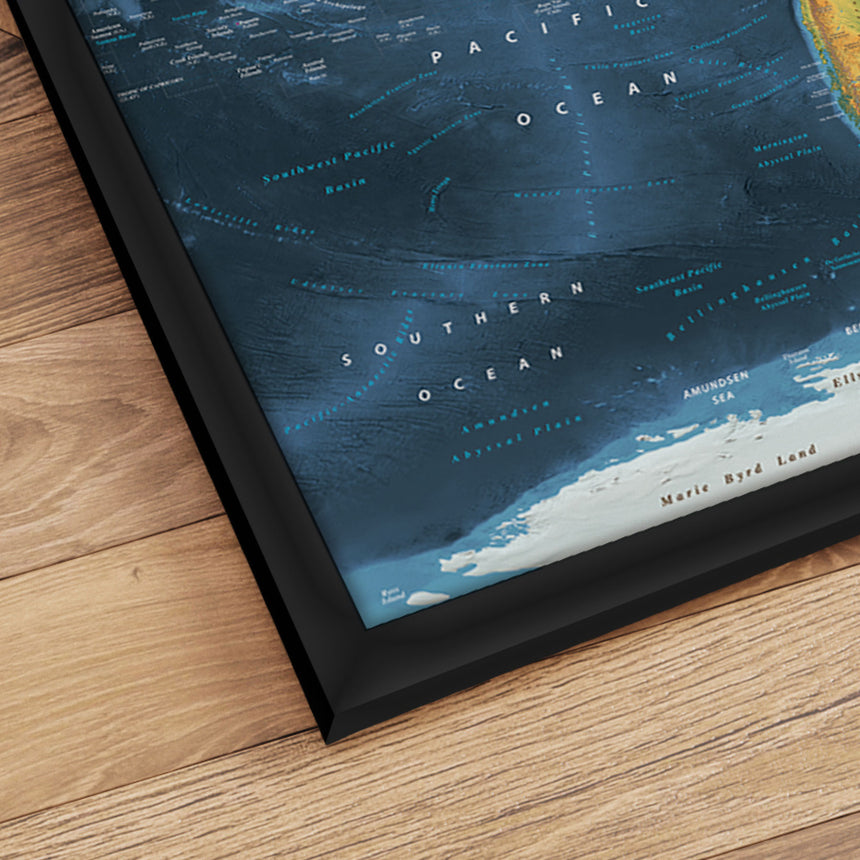 Verdenskort i sort ramme - Cobalt - Plakat - Incado