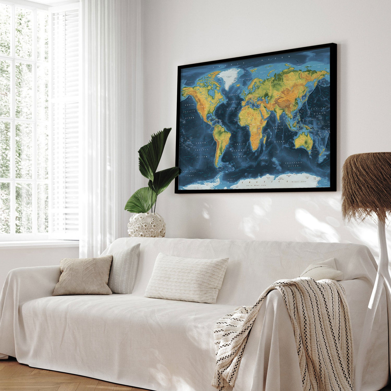 Verdenskort i sort ramme - Cobalt - Plakat - Incado