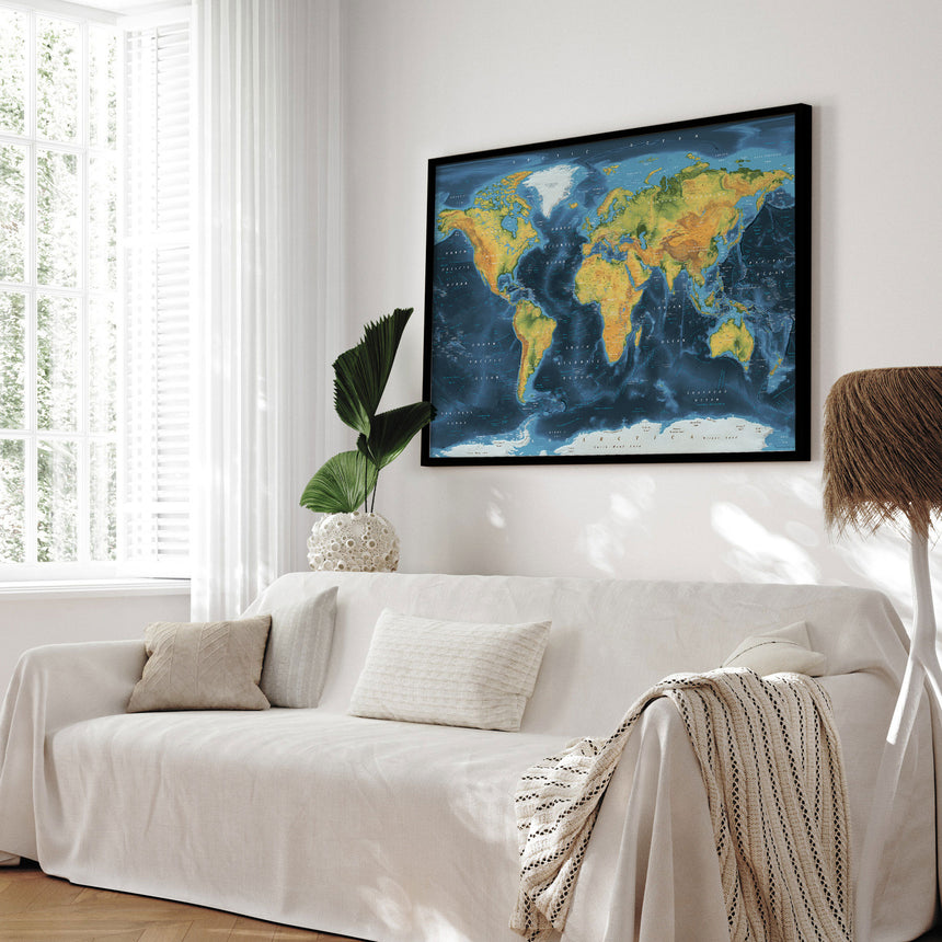 Verdenskort i sort ramme - Cobalt - Plakat - Incado