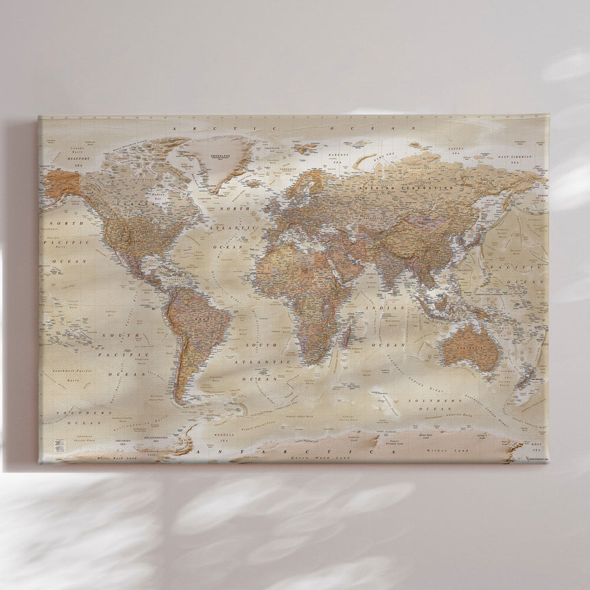 Verdenskort - Sand - Lærredstryk - Incado