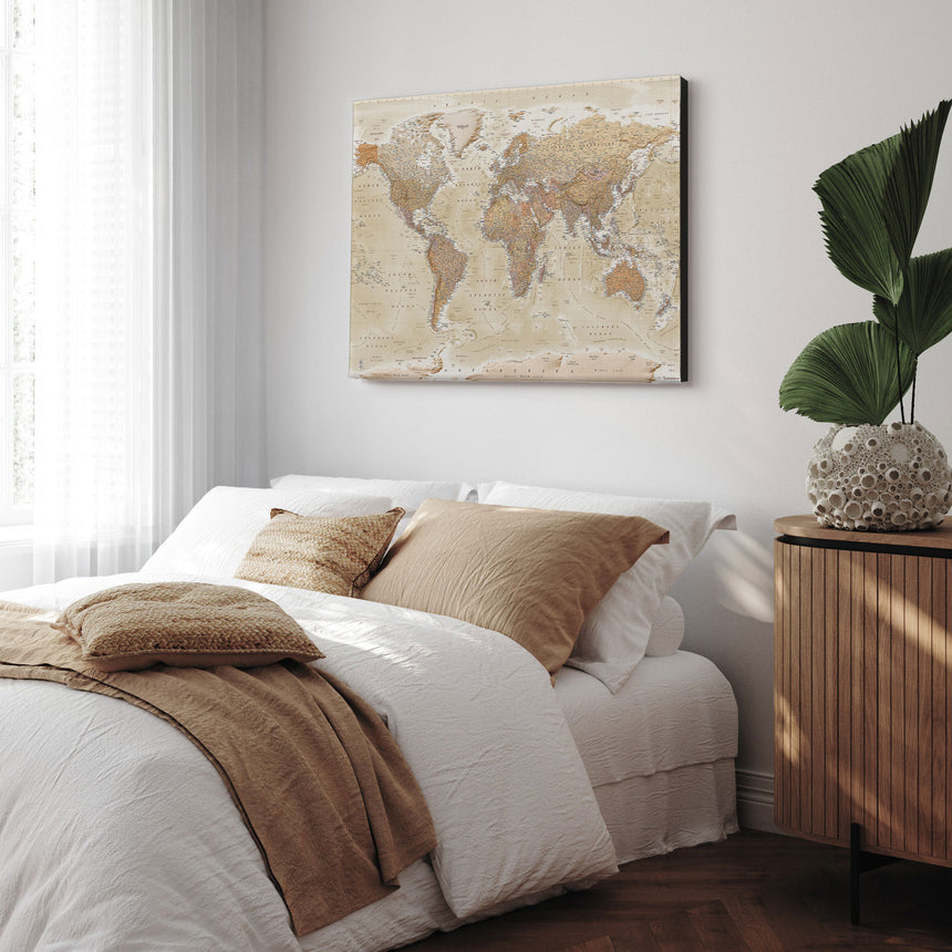 Verdenskort - Sand - Lærredstryk - Incado