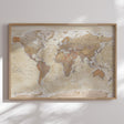 Verdenskort i egetræsramme - Sand - Opslagstavle - Incado