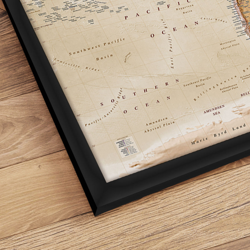 Verdenskort i sort ramme - Sand - Plakat - Incado