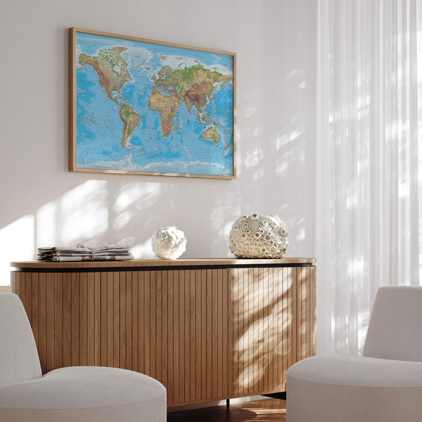 Verdenskort i egetræsramme - Clarity - Opslagstavle - Incado