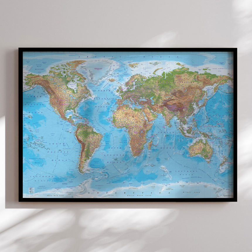 Verdenskort i sort ramme - Clarity - Plakat - Incado