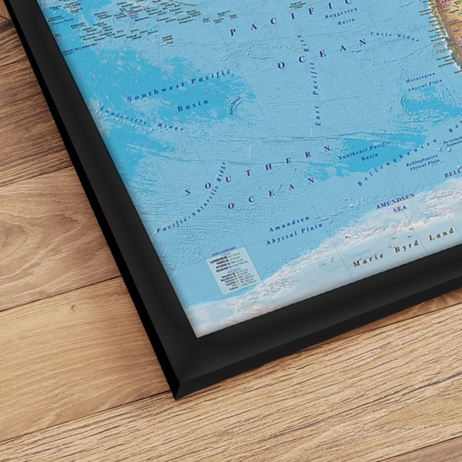 Verdenskort i sort ramme - Clarity - Plakat - Incado