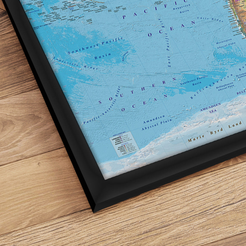 Verdenskort i sort ramme - Clarity - Plakat - Incado