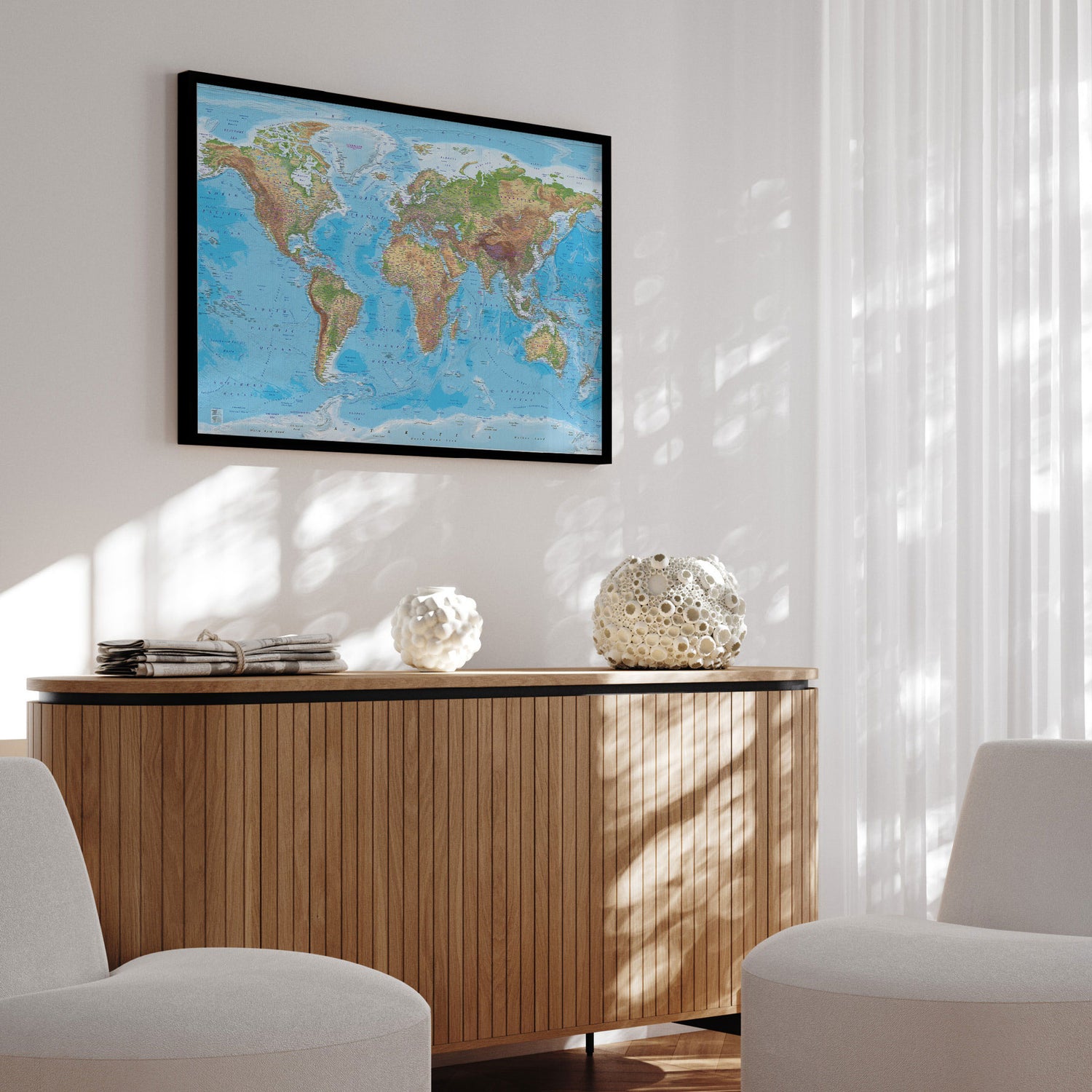 Verdenskort i sort ramme - Clarity - Plakat - Incado