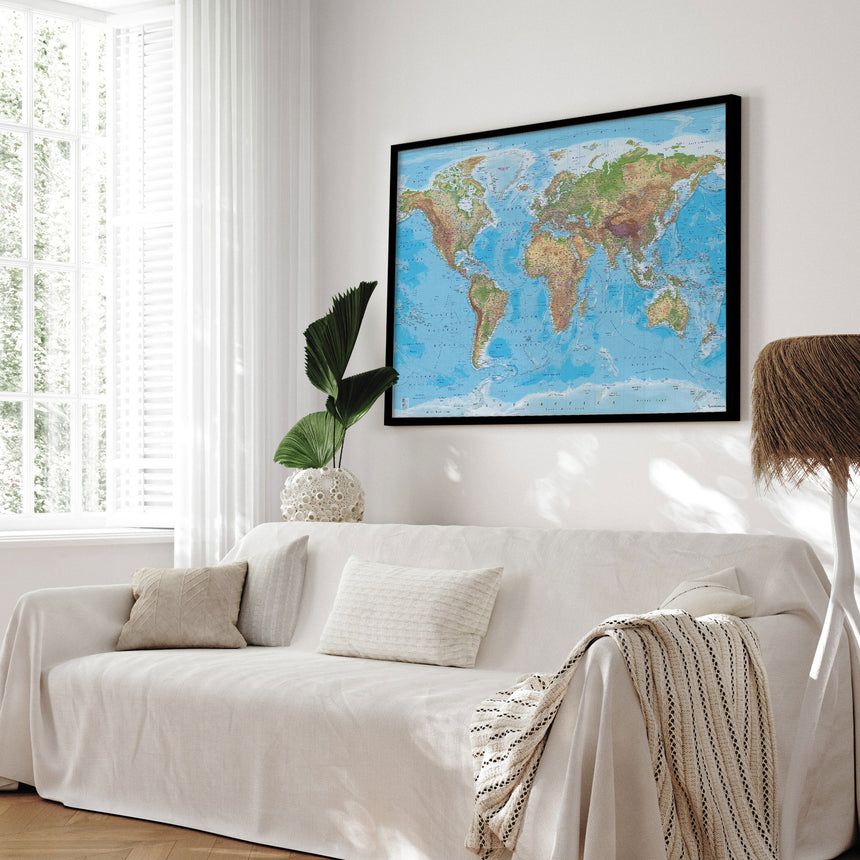 Verdenskort i sort ramme - Clarity - Plakat - Incado