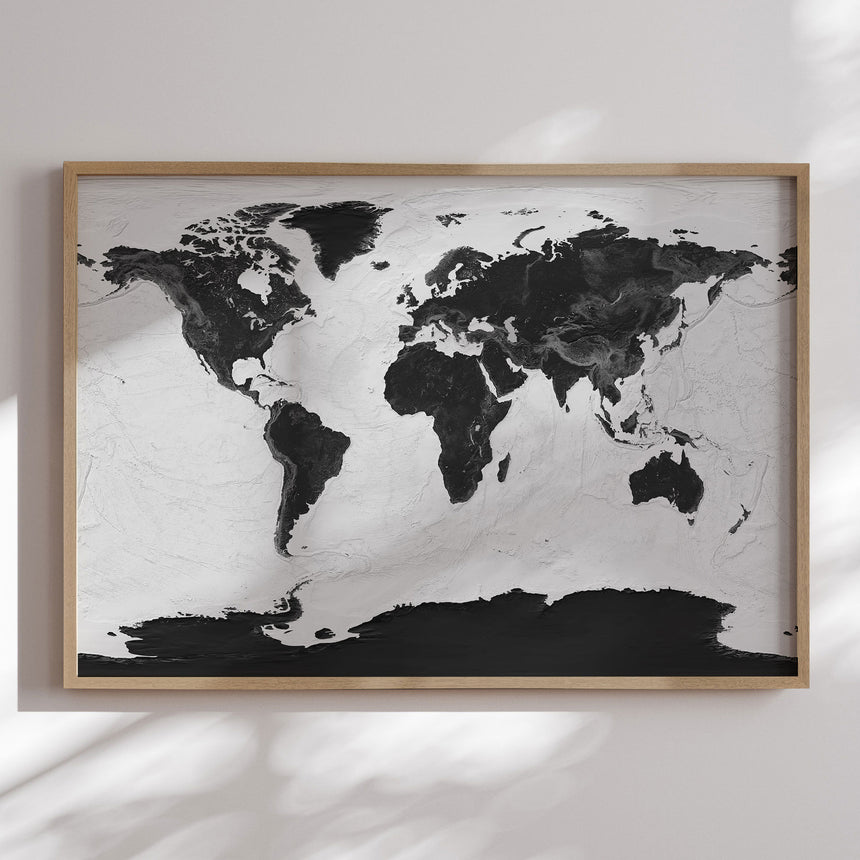 Verdenskort i egetræsramme - Grey Current - Plakat - Incado