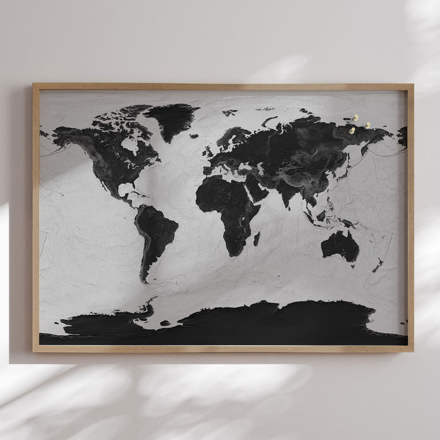 Verdenskort i egetræsramme - Grey Current - Opslagstavle - Incado