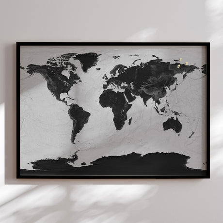 Verdenskort med sort ramme - Grey Current - Opslagstavle - Incado
