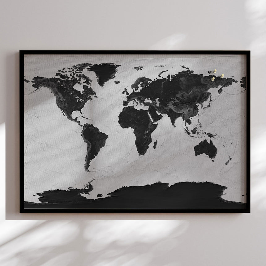 Verdenskort med sort ramme - Grey Current - Opslagstavle - Incado
