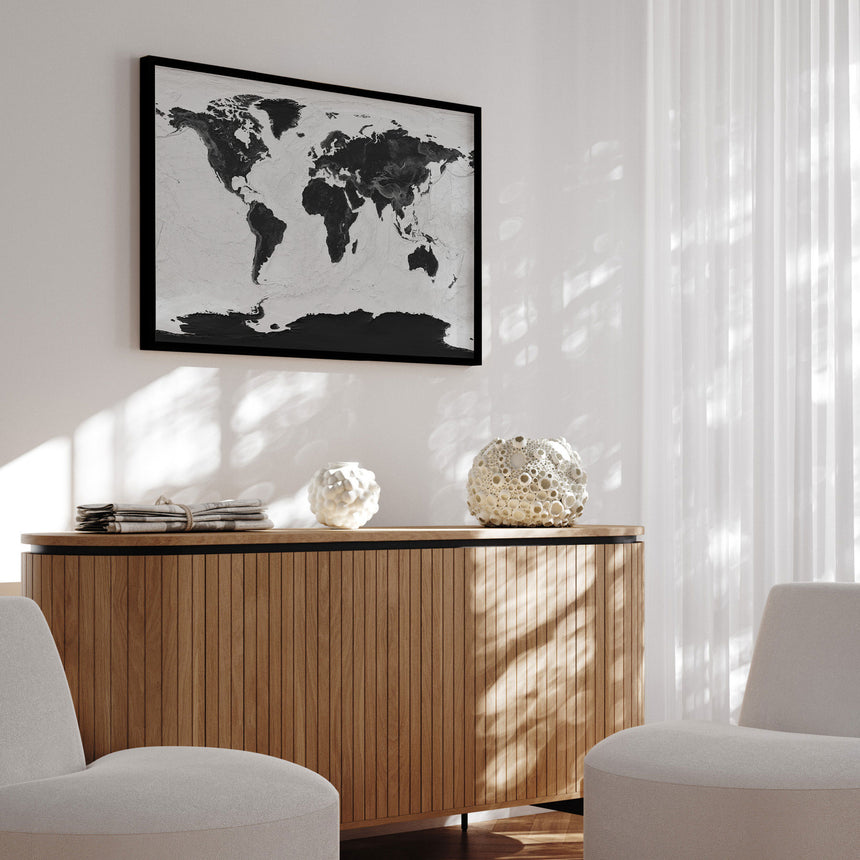 Verdenskort med sort ramme - Grey Current - Opslagstavle - Incado