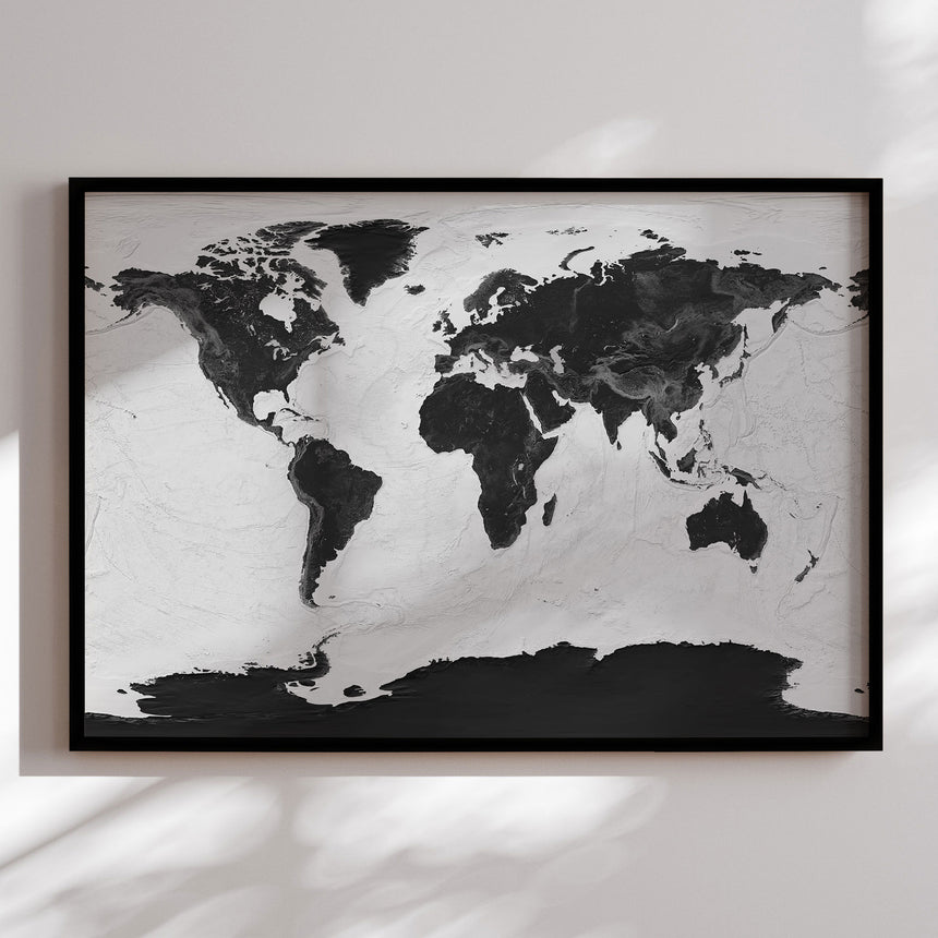 Verdenskort i sort ramme - Grey Current - Plakat - Incado