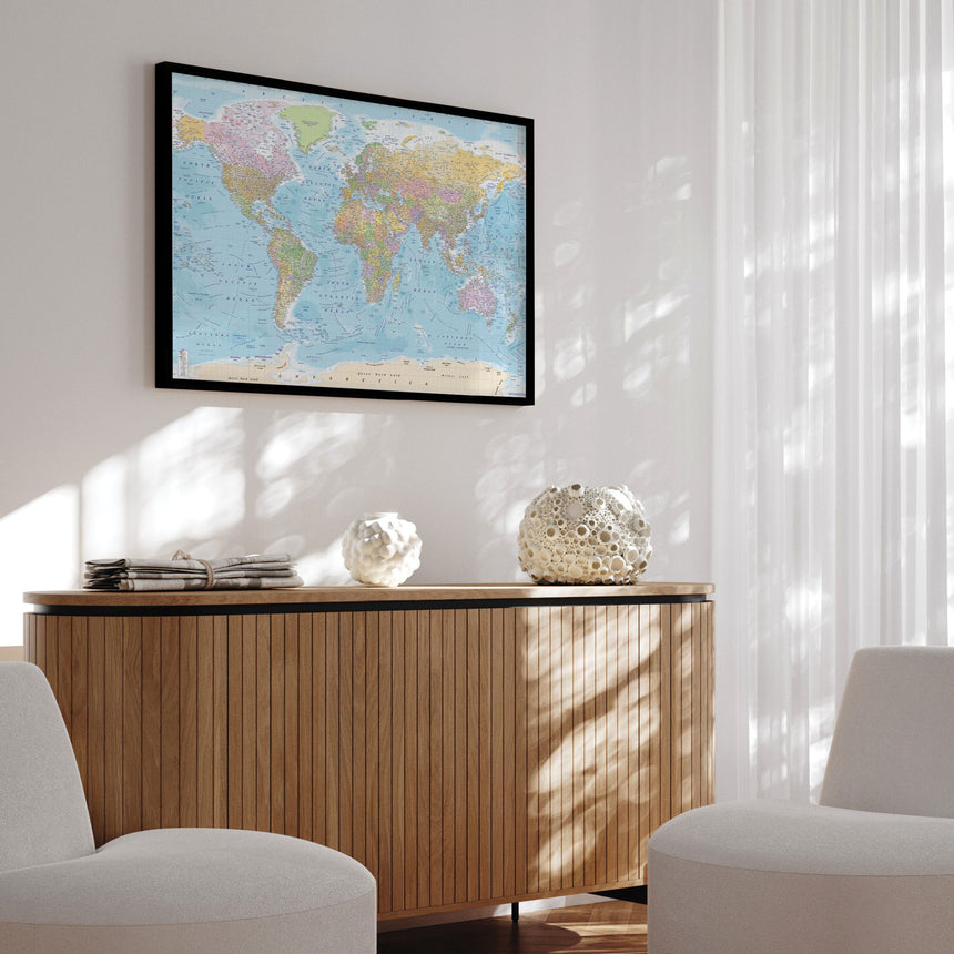 Verdenskort i sort ramme - Politcal - Plakat - Incado