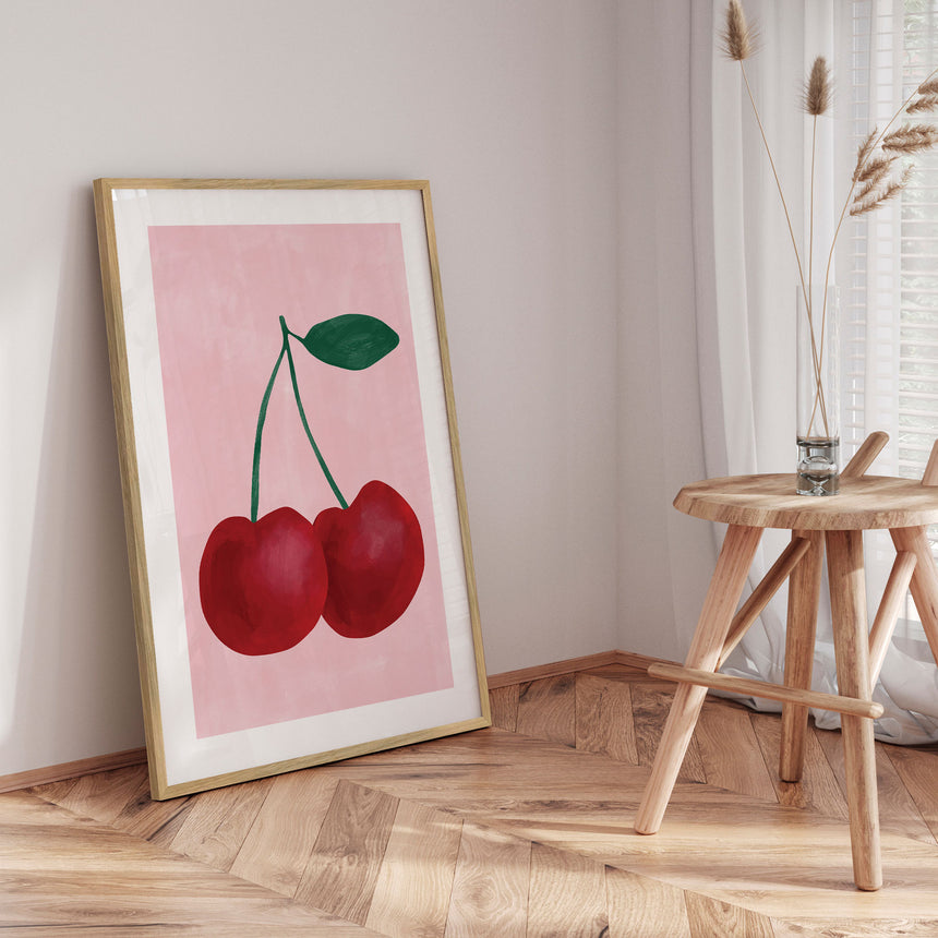Plakat - Red Cherries with a Green Leaf - Elena Ristova - Incado