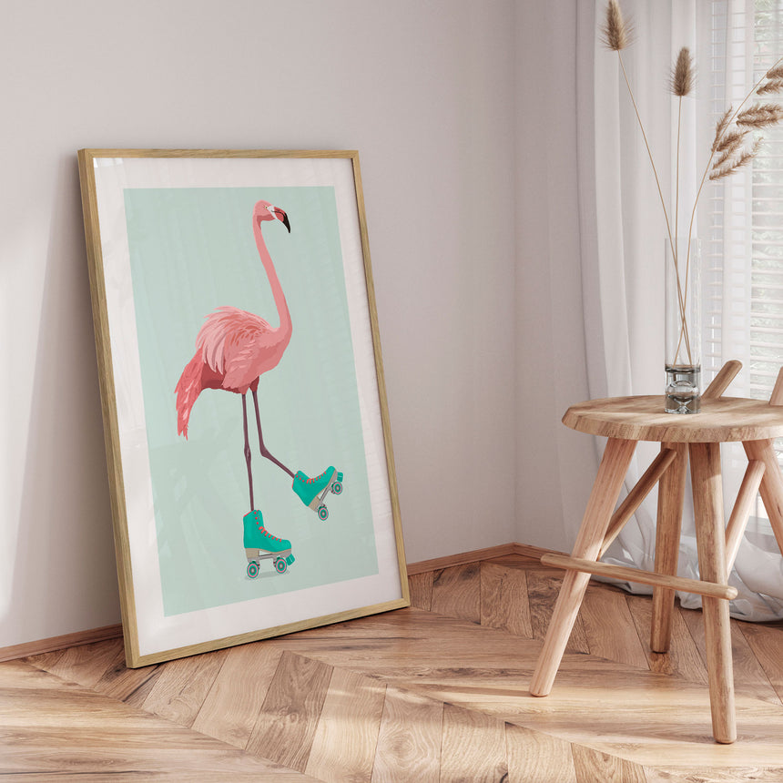 Plakat - Roller Skating Flamingo - ByKammille