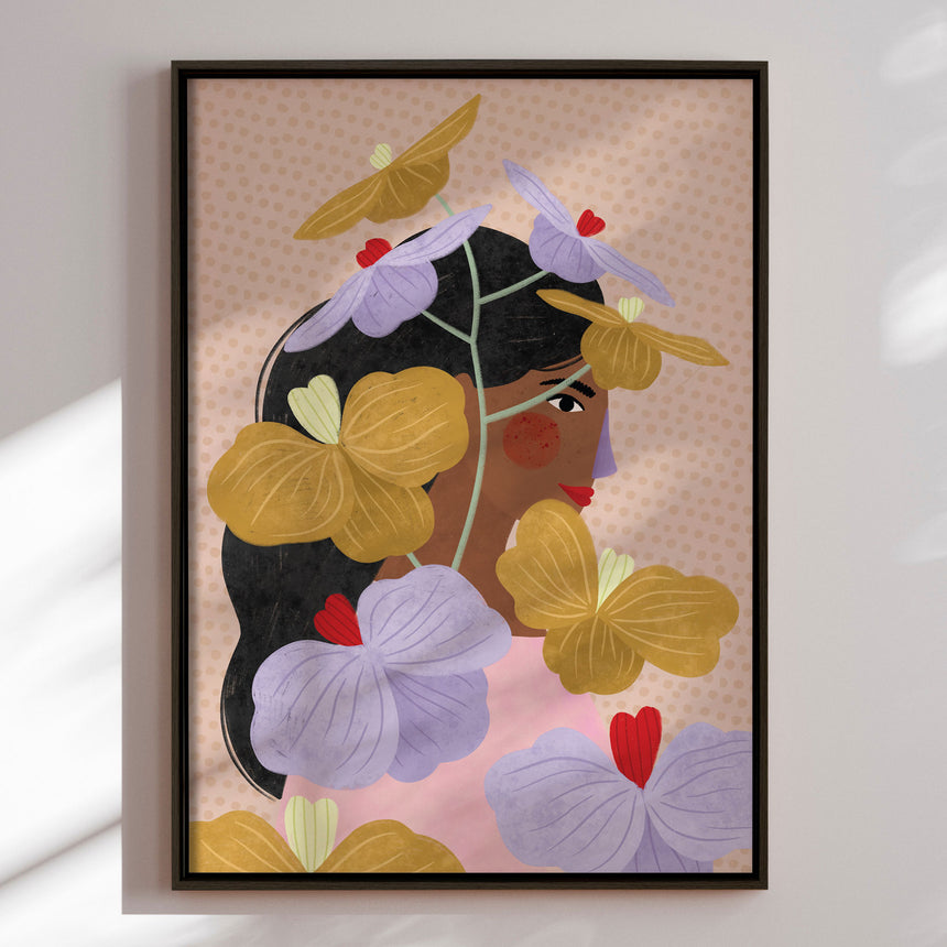 Lærredstryk - Hidden Behind Yellow Purple Flowers - Bea Müller