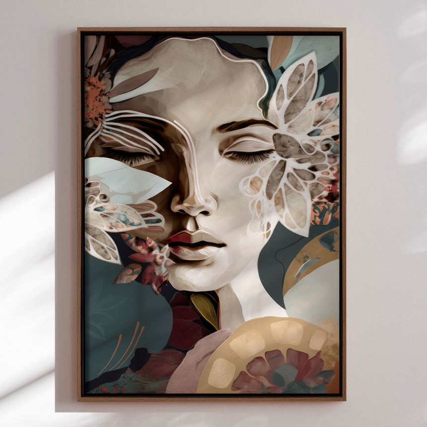 Lærredstryk - Woman Portrait with Floral Elements - Bella Eve
