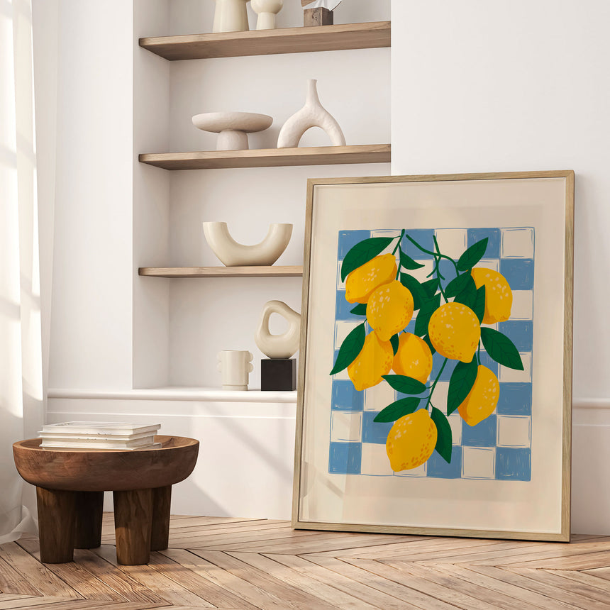 Plakat - Fresh Lemons Blue Checkered - Andreas Magnusson