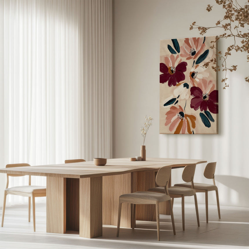 Lærredstryk - Blush and Burgundy Blooms - Nadjaa