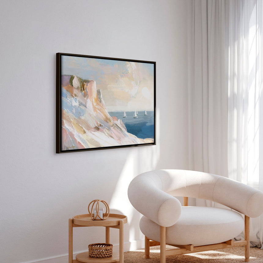 Håndlavet maleri med ramme - Coastal Sailboats - Julia Cheney - Mixed media