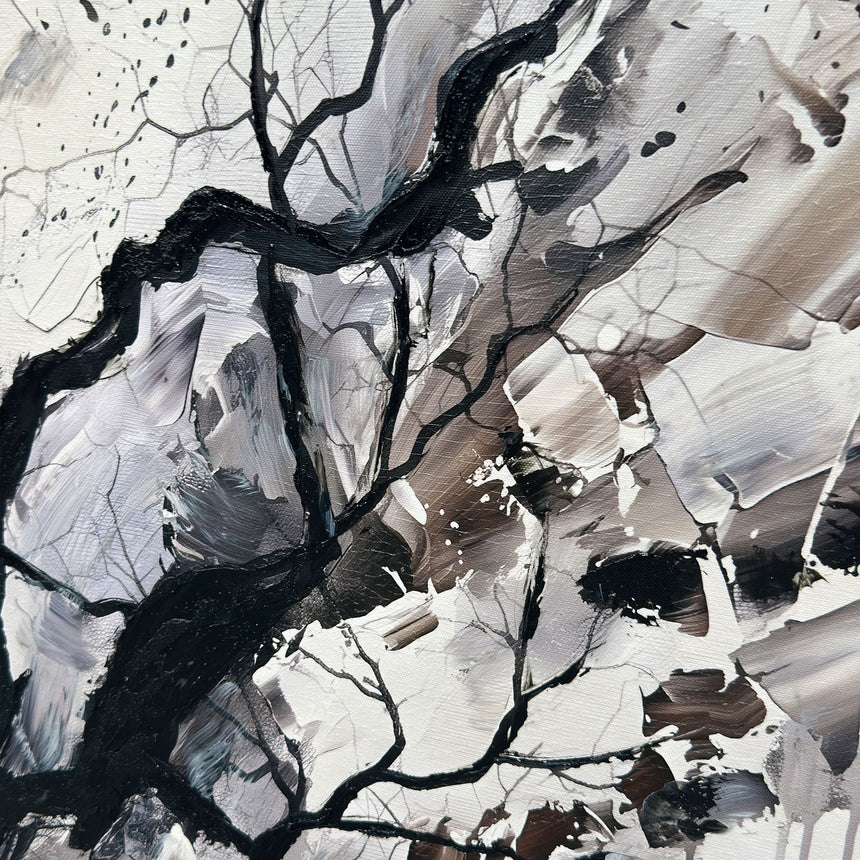 Håndlavet maleri med ramme - Bare Winter Branches - HUGO - Mixed media