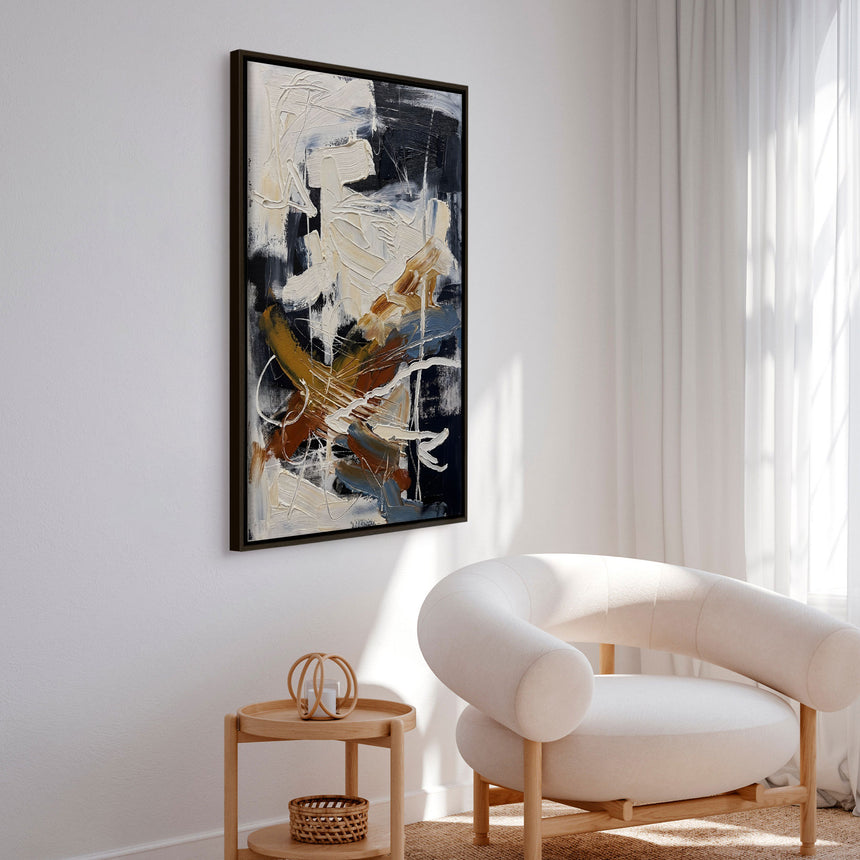 Håndlavet maleri med ramme - Dynamic Textured Abstract - HUGO - Mixed media